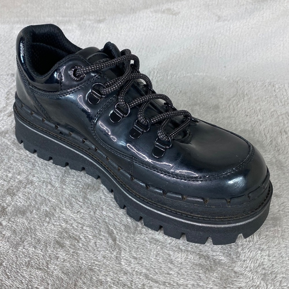 Skechers Jammers Patent Leather Womens Size 7.5 Cool Black Lug Sole - Picture 6 of 10